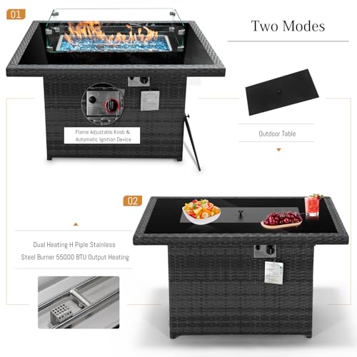 9Pcs-A Dark Grey Outdoor Sectional Set with Fire Pit