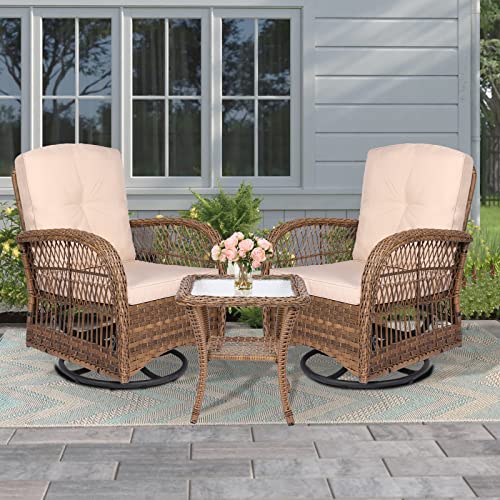 3-Piece Outdoor Wicker Swivel Rocker Patio Set