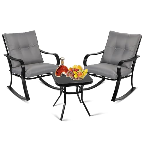 3-Piece Outdoor Rocking Chairs & Glass Coffee Table