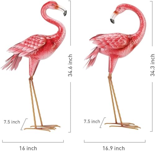 2-Pack Kircust Flamingo Garden Statues - Metal Outdoor Decor