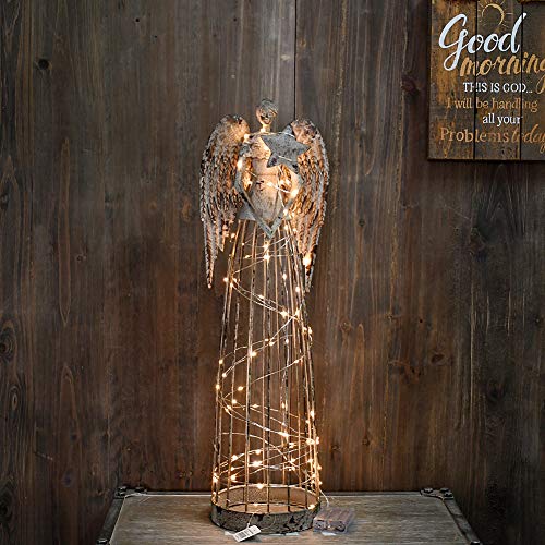 Antiqued Metal Garden Angel Statue with Star Wand