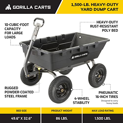 Gorilla Carts Yard Dump Cart with 1500lb Capacity