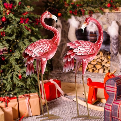 2-Pack Kircust Flamingo Garden Statues - Metal Outdoor Decor