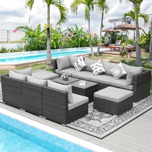 NICESOUL® 11 Piece Large Size Rattan Patio Set