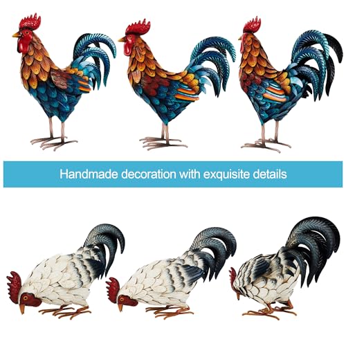 Metal Rooster & Chicken Garden Sculptures Set