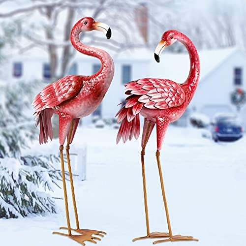 2-Pack Kircust Flamingo Garden Statues - Metal Outdoor Decor