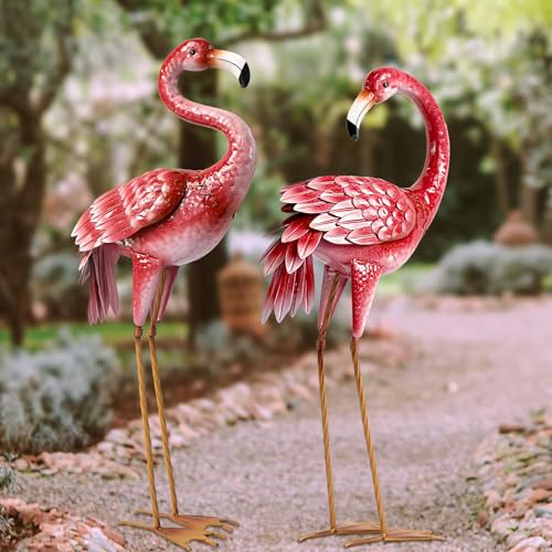 2-Pack Kircust Flamingo Garden Statues - Metal Outdoor Decor