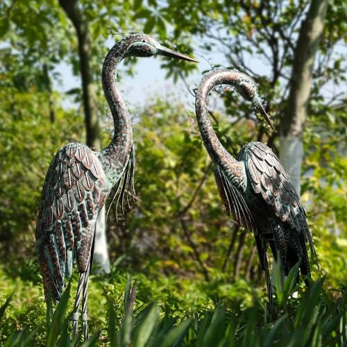 Kircust Metal Crane Statues, Set of 2
