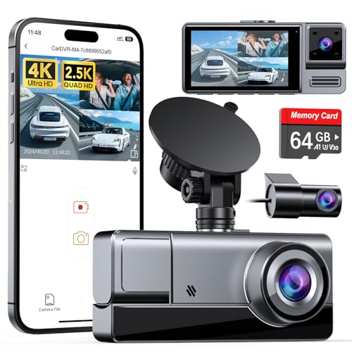 Icesky 3 Channel WiFi Dash Cam with 64GB Card