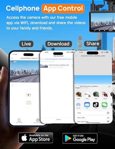 Icesky 3 Channel WiFi Dash Cam with 64GB Card