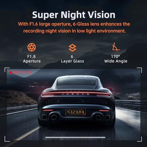 4K+1080P Dash Cam Front and Rear, WiFi GPS, 170° Wide, Night Vision