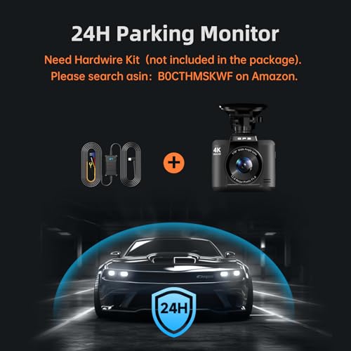 4K+1080P Dash Cam Front and Rear, WiFi GPS, 170° Wide, Night Vision