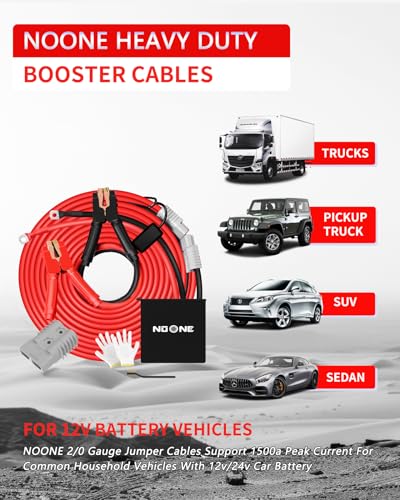 NOONE Heavy Duty 2/0 Gauge Jumper Cables - 30 FT