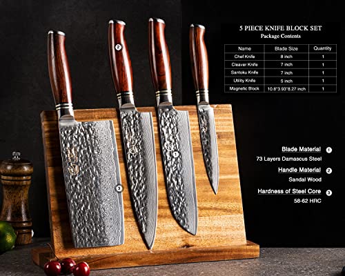 YARENH 5-Piece Damascus Stainless Steel Knife Set, Professional Chef