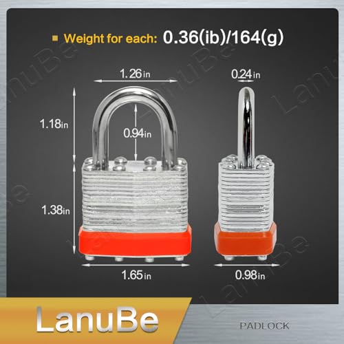 Pack of 48 Keyed Alike Laminated Padlocks, Orange Hoop