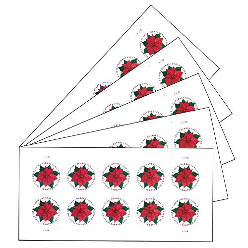 Poinsettia Flower Forever Stamps - 5 Sheets (50 stamps)