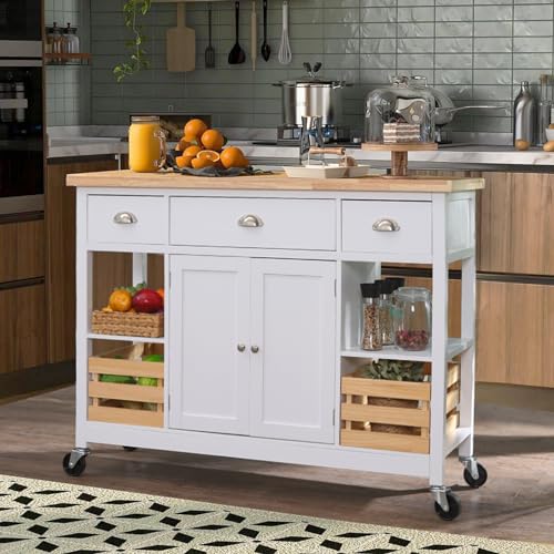 PHI VILLA Rolling Kitchen Island Cart with Storage