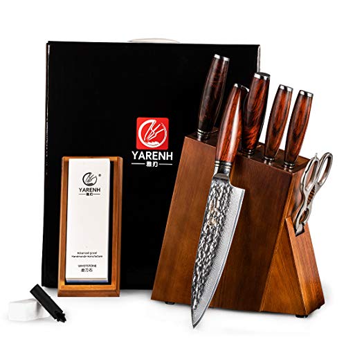YARENH 8-Piece Damascus Chef Knife Set with Dalbergia Wood Block