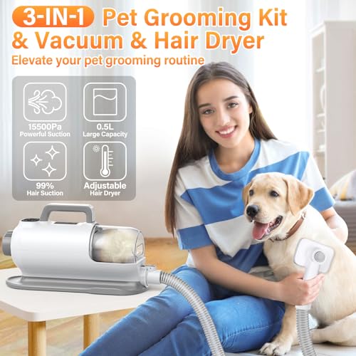 Yunaking 3-in-1 Dog Grooming Bundle with Pet Hair Vacuum