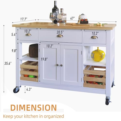PHI VILLA Rolling Kitchen Island Cart with Storage