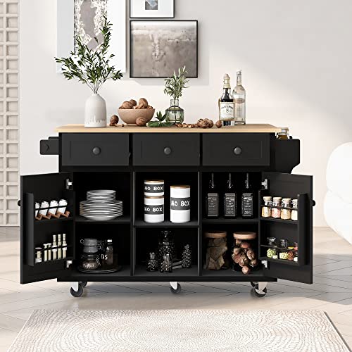 Designer Island Cart with Drop-Leaf Storage Rack