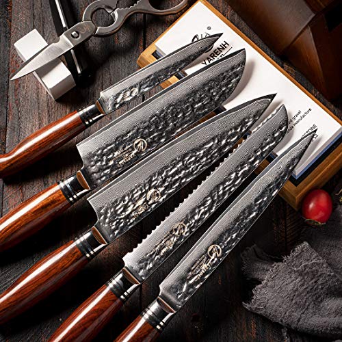 YARENH 8-Piece Damascus Chef Knife Set with Dalbergia Wood Block