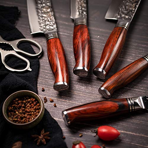 YARENH 8-Piece Damascus Chef Knife Set with Dalbergia Wood Block