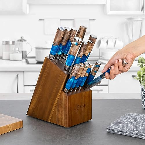 SENKEN 15-Piece Damascus Tsunami Collection Knife Set