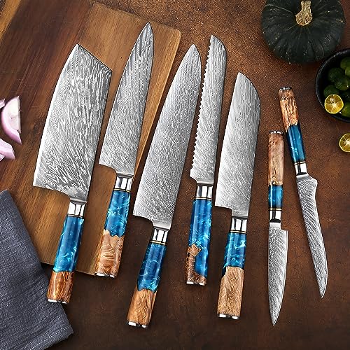 SENKEN 15-Piece Damascus Tsunami Collection Knife Set