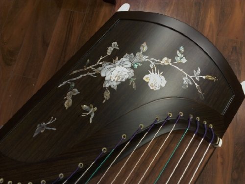 Vibrant Blackwood Guzheng with Elegant Mica Inlay