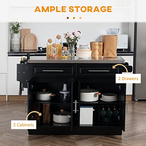 HOMCOM Rolling Kitchen Island with Stainless Steel Top