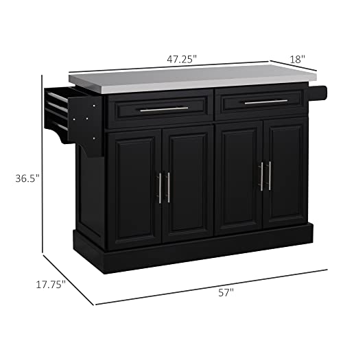HOMCOM Rolling Kitchen Island with Stainless Steel Top