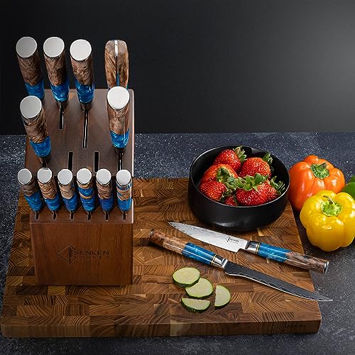 SENKEN 15-Piece Damascus Tsunami Collection Knife Set