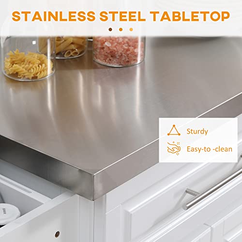 HOMCOM Rolling Kitchen Island with Stainless Steel Top