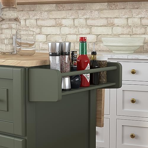 Mobile Kitchen Island Cart with Wood Top, Green
