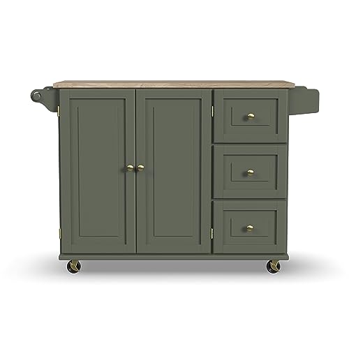 Mobile Kitchen Island Cart with Wood Top, Green
