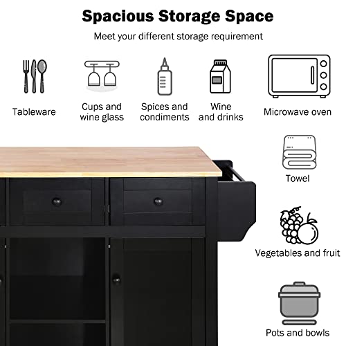 Black Kitchen Island with Drop-Leaf Countertop and Storage