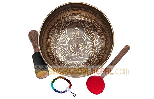 10" Buddha Carved Singing Bowl for Meditation Therapy