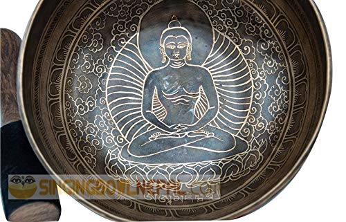 10" Buddha Carved Singing Bowl for Meditation Therapy