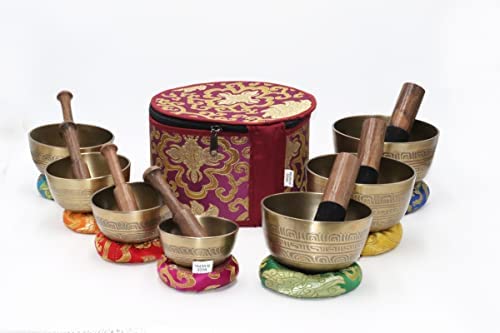 Tibetan Singing Bowl Set in Purple Carry Box
