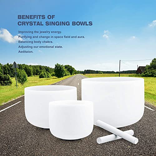 Set of 3 Forested Quartz Crystal Singing Bowls