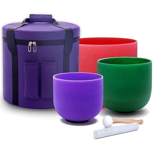 Set of 3 Crystal Singing Bowls in Multiple Colors