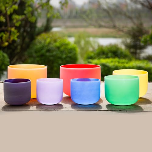 7-Piece Frosted Quartz Crystal Singing Bowl Set, 432Hz