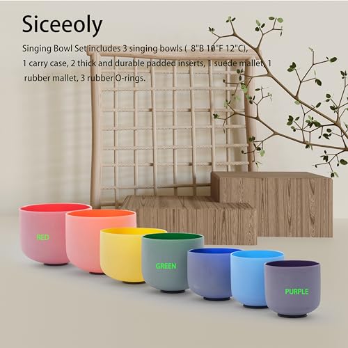 Set of 3 Crystal Singing Bowls in Multiple Colors