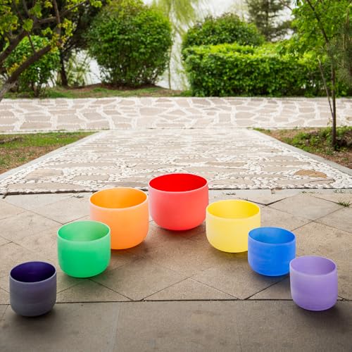 7-Piece Frosted Quartz Crystal Singing Bowl Set, 432Hz