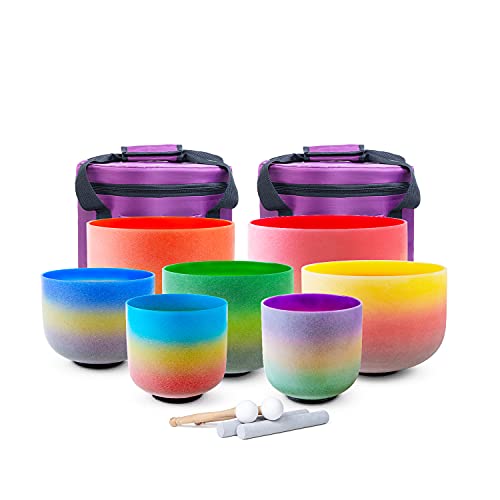 7pc Quartz Frosted Crystal Singing Bowls Set & Bags
