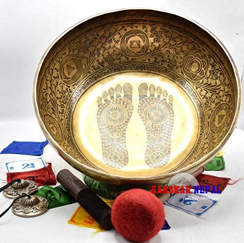 16" Buddha Feet Etched Singing Bowl for Healing