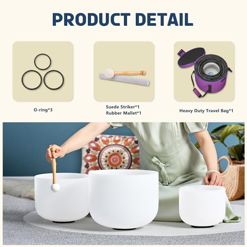 3-Piece Set of Frosted Quartz Crystal Singing Bowls