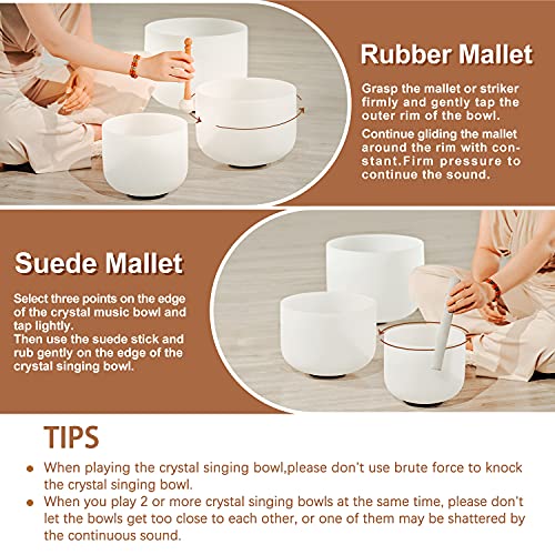 432HZ Set of 3 Quartz Crystal Singing Bowls