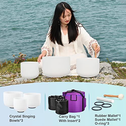 CVNC 7", 9", 11" Frosted Crystal Singing Bowls Set